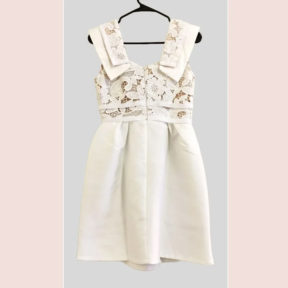 WHITE COCKTAIL & PARTY DRESS | NWT Lace mini dress Sz M - Picture 2 of 6